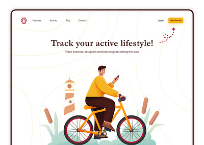 Hero Header Landing Page 3d bicycle character clean cycling design hero header illustration landing page minimal modern product design typography ui ui8 uiux ux web web design website