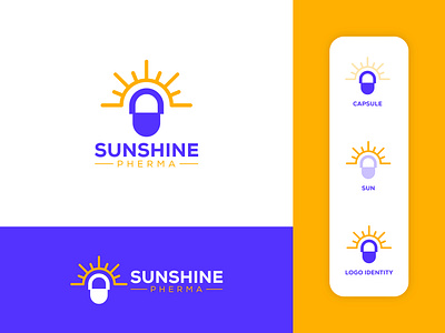 Sunshine Pherma app logo brand identity branding capsule logo design healty icon identity illustration logo logo design logotype medical minimalist modern logo pherma logo phermacy logo sun logo ui vector