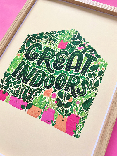 The Great Indoors Print botanical colour cute cute prints design graphic design hand drawn hand lettering happy plants home decor illustration kawaii leafy greens lettering plants print printed products prints for sale type vector