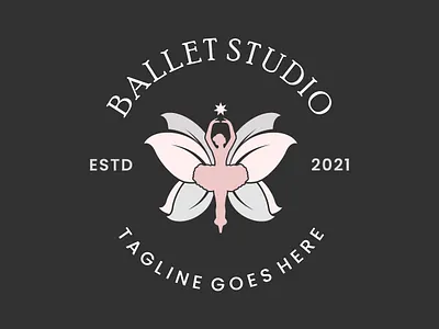 Ballet Studio Logo Design, Ballerina Dancing Vector Design balerina ballet beautifull beauty butterfly company creative cute dance design fly girl icon idea label logo preety studio vector woman