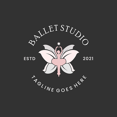 Ballet Studio Logo Design, Ballerina Dancing Vector Design balerina ballet beautifull beauty butterfly company creative cute dance design fly girl icon idea label logo preety studio vector woman