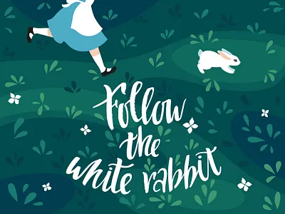 Run, Alice, run alice in wonderland cartoon cute follow fun illustration lettering rabit run vector