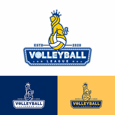 Volleyball Competition Logo with Lion Logo animal badge company competition design emblem entertaiment group legue leo lion logo modern sport sporty team tournament vector volley volleyball