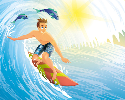 Yuppi. Surfer. illustration surfing vector