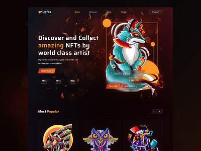 Upfox NFT Marketplace Website crypto cryptowebsite inspiration nft nft app nft art nft web nft website web design website design