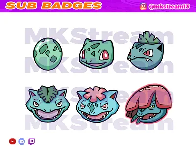 Twitch sub badges pokemon bulbasaur evolution pack animated emotes anime bulbasaur cute design emotes goku illustration mega evolution pokemon sub badge venusaur