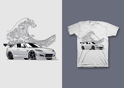 Mazda RX8 "Great Wave" apparel awesome car cars cool design drfiting drift famous illustration popular shirt streetwear tshirt tuner tuning vector