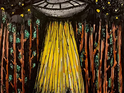 UFO Sketchbook Doodle Illustration alien conspiracy drawing flying saucer forest illustration ink journal night paranormal sketch sky space stars the x files trees ufo woods x files