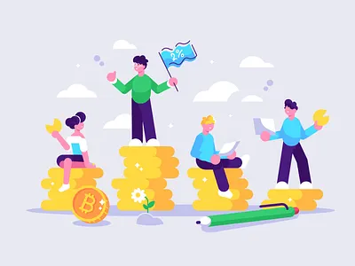 only 2% of users have one bitcoin art bitcoin business people character coin collector column crypto cryptocurrency design flat illustration investing investor money people stack trader trading vector