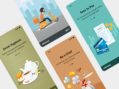 Walkthrough Screen. adobe xd chef design hygienic illustration ios loading minimal mobile mobile app mobile onboarding multicolour onboarding payment thank you ui design walkthrough walkthroughs