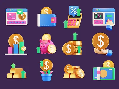 3D Investment Icons 3d 3d icons 3d modeling 3d pack 3d rendering bank blender currency design dollar finance icon icon set illustration investment money render roi saving