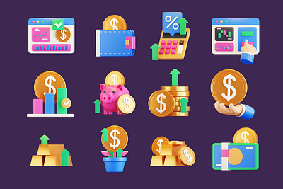 3D Investment Icons 3d 3d icons 3d modeling 3d pack 3d rendering bank blender currency design dollar finance icon icon set illustration investment money render roi saving