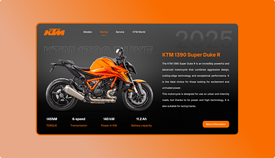 KTM Motorcycle Landing Page ui