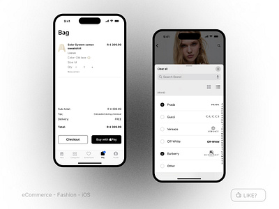 Check out - fashion - iOS app design apple pay bag black and white cart check out e commerce fashion filter ios mobile app native design neutral product design sheet ui design ux design