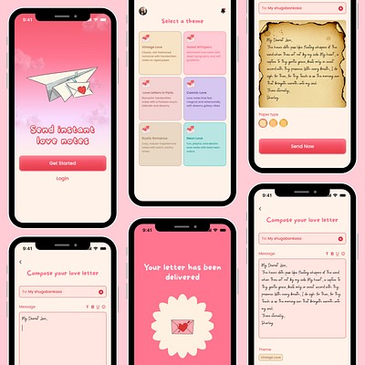 Love Notes - Digital Letters App app design cards chat design flower girly girly app love app mobile mobile app notes notes app pink pink app product design theme ui ux valentine website