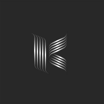 Letter K design 3d logo branding curles emblem illustration k letter k logo letter monogram linear lines art logo design metal metallic metallic gradient monogram logo parallel lines stripe design typography vector