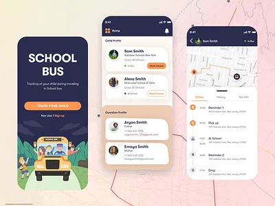 School Bus Tracking App UI Design 3d animation app ui branding bus tracking design driver graphic design logo mobile app motion graphics parent school school app school bus tracking app tracking app ui ui design ux