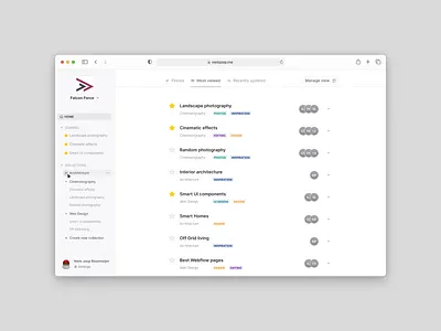 Collection webapp bookmarking bookmarks collection collectiontool darkdesign darkmode nielsjoop product productdesign ux uxdesign webdesign