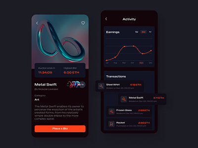 NFT Trading Platform — Mobile Design Concept art auctions blockchain branding design digital art eommerce mobile mobile development nft platform trading ui ui design ux ux design ux development ux strategy