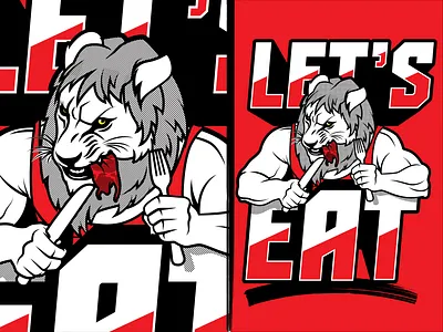 Tumble Chef™: Let's Eat apparel apparel design body builder branding design fork hungry illustration illustrator knife lets eat lion mascot t shirt table setting vector