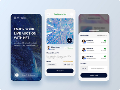 NFT Space/App artwork bids buttons cards concept crypto crypto design crypto world ethereum figma finance marketplace mobile app nft nft app nft artwork onboarding ui ui design ux design