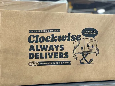 Clockwise Shipping Box Final box design illustration mascot