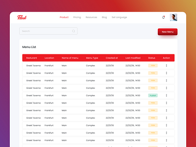 Web App (Restaurant Menu List) menu design new design restaurant app design web app web app design