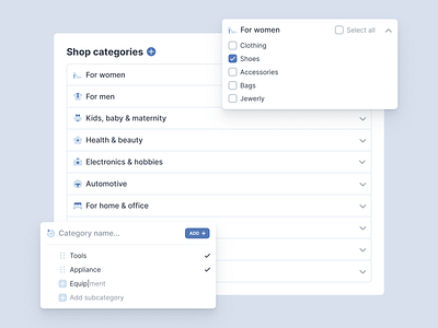 Marketplace platform accordeon categories clean components concept fields form inputs interface items list marketplace menu modal popup shop store typography ui ux ux design