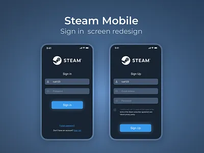 Steam Mobile app branding design logo typography ui ux