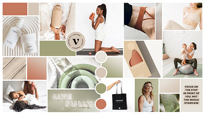 Mood board mothers, women in fitness baby branding color palette exercise fitness flow green mauve minimal mood board movement neutral postpartum woman women