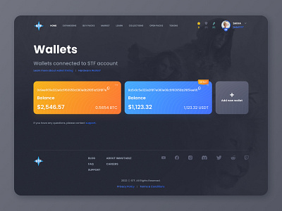 Web app dashboard for wallet control branding crypto cryptogaming dark theme darkui dashboard design games gaming interface logo minimal ui uiux wallet website