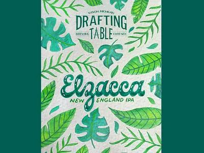Elzacca New England IPA banana leaves beer beer brand beer can beer label beer packaging foliage hand drawn hand lettering illustration ipa leaves lettering monsterra painted painting script tropical typography watercolor