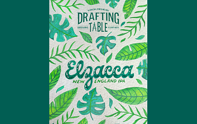 Elzacca New England IPA banana leaves beer beer brand beer can beer label beer packaging foliage hand drawn hand lettering illustration ipa leaves lettering monsterra painted painting script tropical typography watercolor