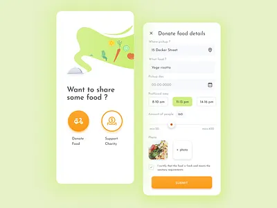 Mobile app for sharing food and support charity app charity food mobile mobiledesign ngo ui ux web illustration