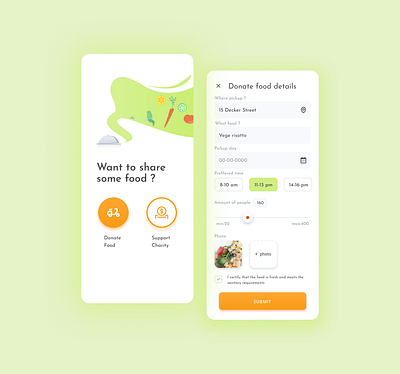 Mobile app for sharing food and support charity app charity food mobile mobiledesign ngo ui ux web illustration