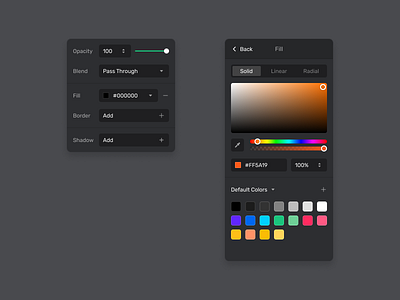 Create.Video | Style Management Menu blending border branding create video dark mode design design tool dropdown editing editor fill color gradient maker menu online app shadow ui user experience ux video edit