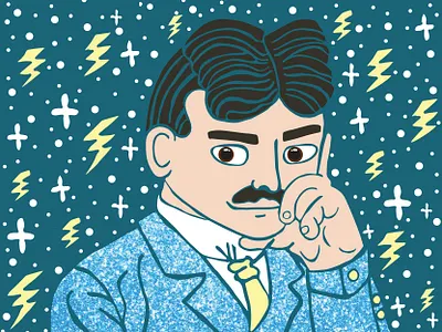 Nikola Tesla 2d character clean design drawing flat graphic design graphics historical illustration illustrator nikola tesla