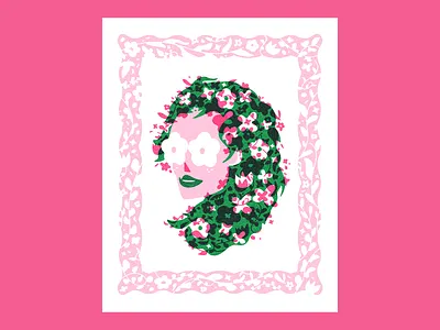 Gardenin' gal bright flowers illustration illustrator maximalist pink risograph vector