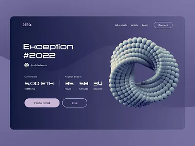 Creo Landing Page art black blue clean crypto cryptocurrency dark mode design figma graphic design header hero section landing page minimal nfts not not art purple ui website