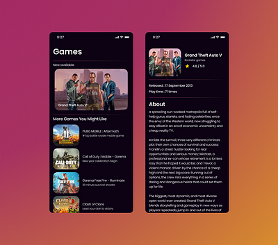 Simple Games Catalog catalog darkmode darktheme design games mobile ui uiux ux