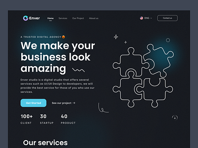 Enver Studio - Hero Section agency agencydesign agencydigital clean design exploration header herosection landing page ui uidesign uiux website websitedesign