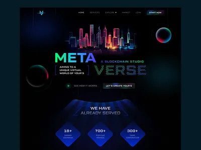 Metaverse - A Blockchain Studio Header Exploration blockchain agency character concept character design clean design futuristic header landing page hero illustration home page landing page metaverse virtual reality web design website
