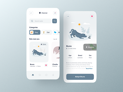 Pet Adoption App UI app application colors comical cool design dog dogs illustration min minimalism minimalist pastel pet pet adoption trendy ui ui designer uiux vibrant