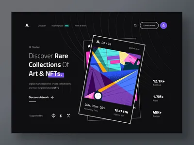 NFT LandingPage - Dark Version🔥🤘 blockchain card crypto cryptocurrency design header landing landing page nft nft dashboard nft market nft marketplace nft web token trend ui uidesign uiux web design website