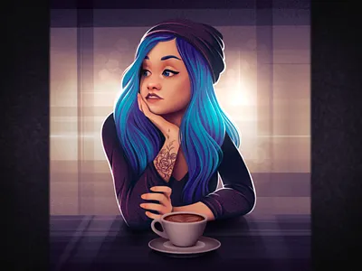 Blue hair design illustration procreate texture