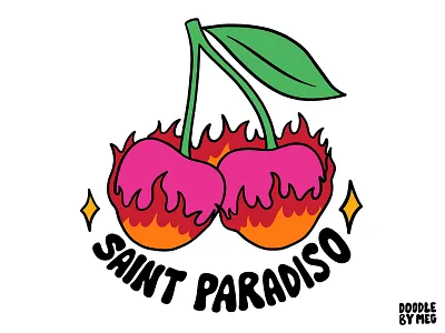 Saint Paradisco Cherry Trucker Cap 2000s apparel cherries cherry design drawing fashion fire flame flames hat illustration lettering logo pink procreate trucker cap typography vintage