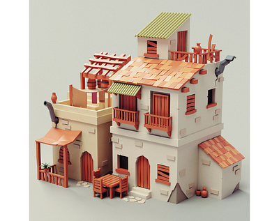 Lowpoly Mediterranean House mediterranean spanish stylized