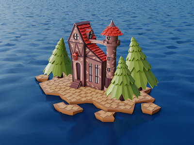 The island 3d art blender castle christmastree design graphic graphic design house illustration island modeling ocean sea tree visualization