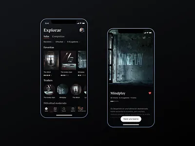 Escape Room — Mobile App black bluu next brutalist carousel dark dismal escape room maison neue mobile mobile app panic room sharp typography ui user interface ux visual design