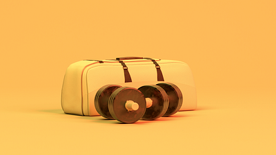 Sport Gym Icons 3d ads bag baggage black c4d cgi design dumbbell gym icon illustration log in octane poster sport weight yellow